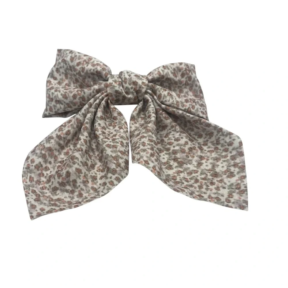 Handmade Floral Hair Bow Barrette Clip Large Neutral Beige Brown Boutique‎ Style